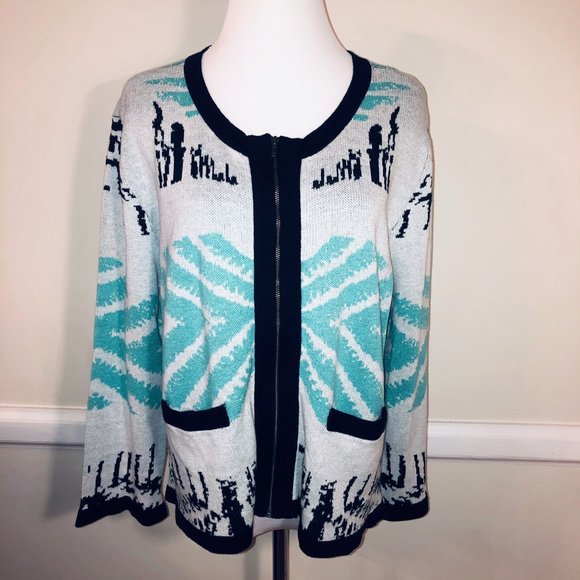Anthropologie Konrad Joseph Zip Front Primitive Print Cardigan Size XL Print - Picture 1 of 11